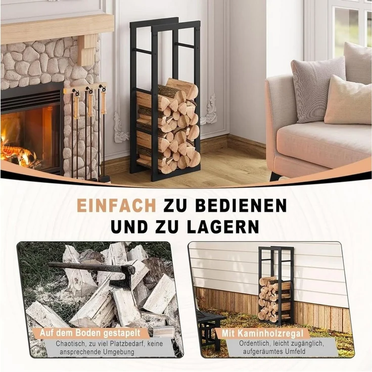 EUGAD Kaminholzregal, BxTxH:40 x 25 x 150 cm, (1-St), Innen Außen aus Metall für Kaminholz – Bild 4