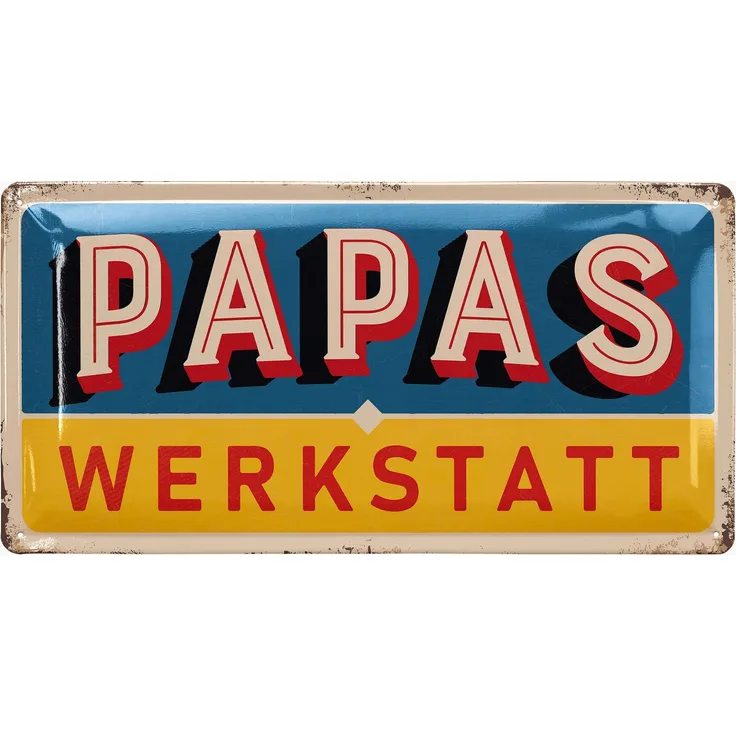 LANOLU Blechschild Papas Werkstatt - 17x34cm – Metall – Mehrfarbig – 17104