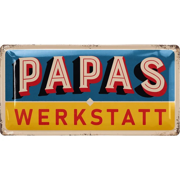 LANOLU Blechschild Papas Werkstatt - 17x34cm – Metall – Mehrfarbig – 17104 – Bild 1