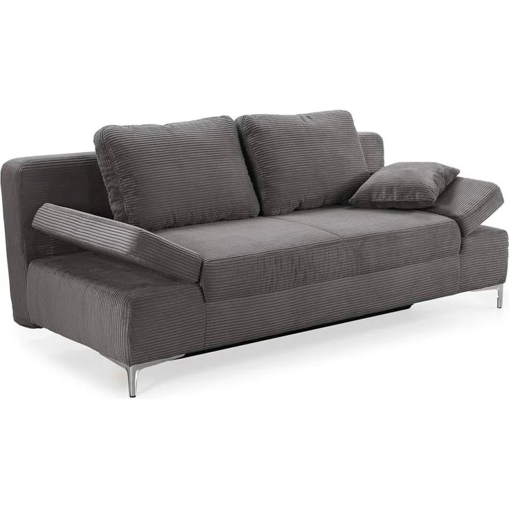 Schlafsofa Federkern Armlehnen verstellbar Couch Bettkasten Cord Dunkelgrau – Bild 8