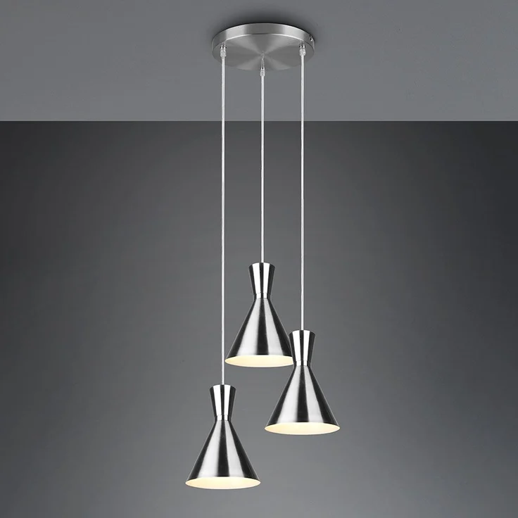 Hängeleuchte, 3 Flammig, Metall, nickel-matt, H 150 cm – Bild 6