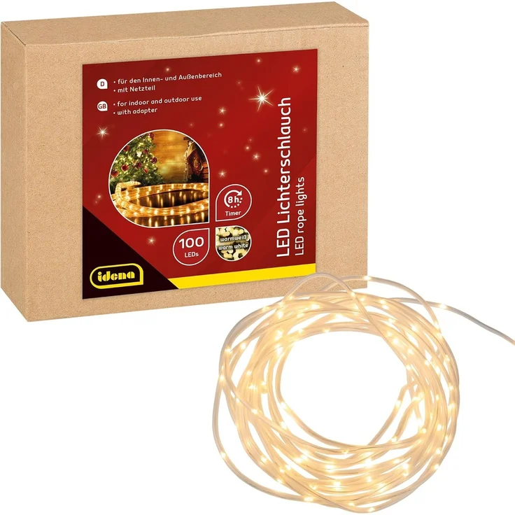 Idena 31487 - LED Lichterschlauch mit 100 LEDs in Warmweiß, Lichterkette mit 8 Stunden Timer Funktion & Transformator, ca. 10 m lang, Deko für Innen & Außen, Party Deko, Weihnachtsdeko, Hochzeit – Bild 2