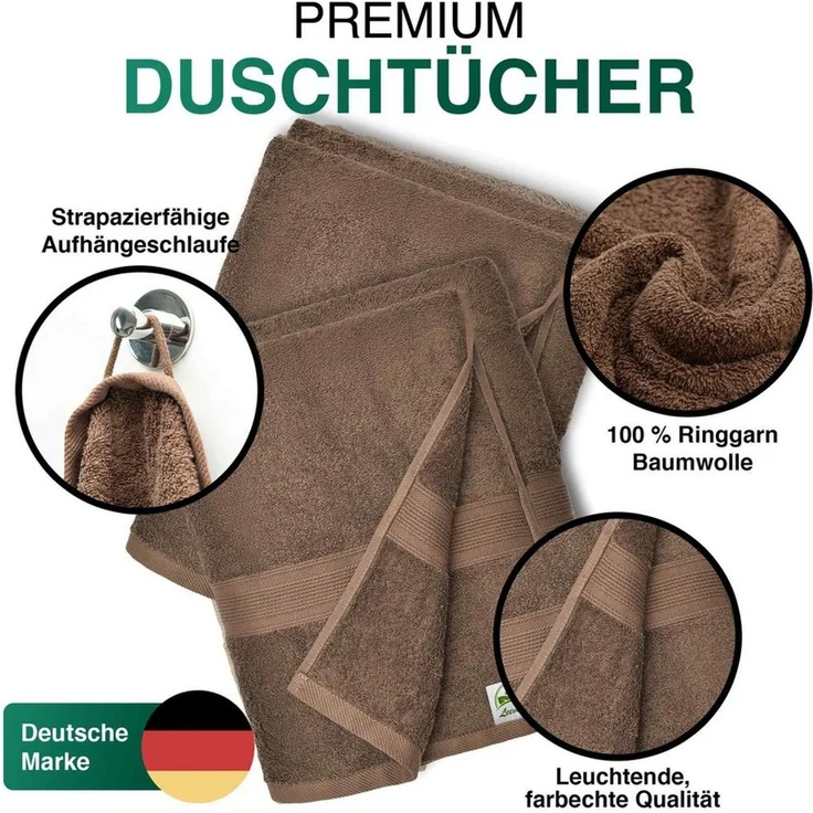 leevitex® Duschtücher 2er-Set, 70x140 cm, 100% Baumwolle, saugstark und fusselfrei, Frottee (Set, 2-St), OEKO-TEX® STANDARD 100 zertifiziert, gestreifte Bordüre – Bild 3