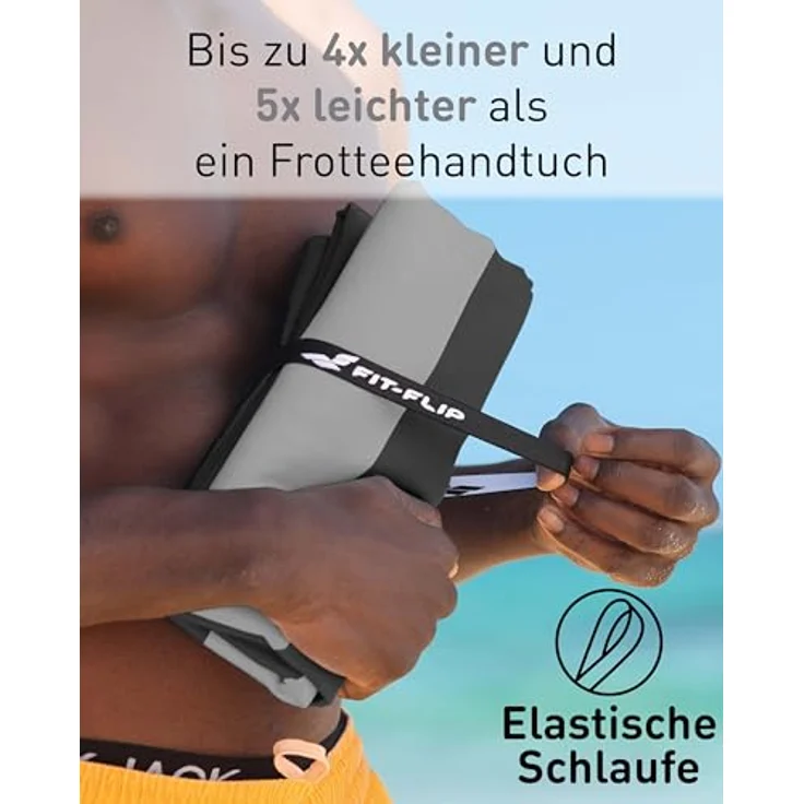 Fit-Flip Strandtuch XXL, Mikrofaser, leicht und schnelltrocknend, 100% recycelt, grau-dunkelgrau gestreift, 200x90cm – Bild 5