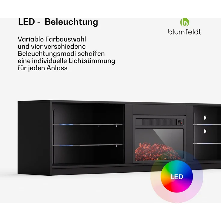blumfeldt Lowboard Perth Medium Lowboard 160 fireplace, Fernsehschrank Schwarz TV-Schrank 3 Schubladen 160 x 30 x 40 cm(BxHxT) – Bild 3