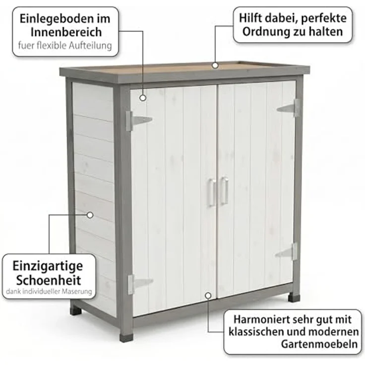 Gartenschrank, weiß/grau 75 cm × 40 cm × 90 cm – Bild 5