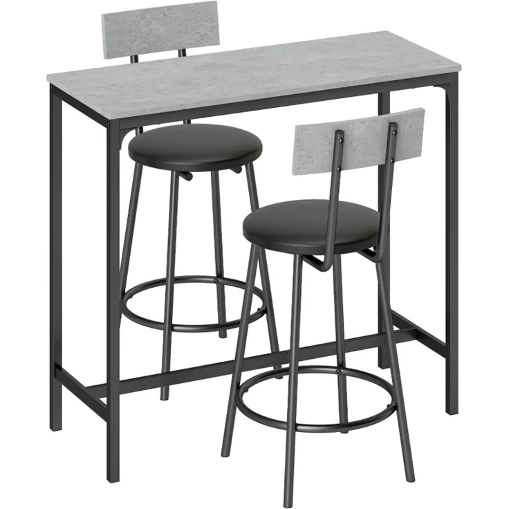 Bartisch mit Barhocker Set Tresentisch mit 2 gepolsterten Hockern mit Fußstütze für Esszimmer, kleinen Raum, Grau--Grau--100x40x90.5cm--YOUDENOVA – Bild 1