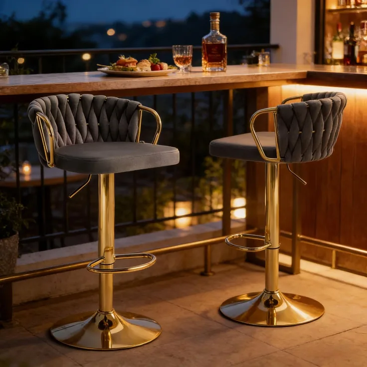 Elegante Kaffeestuhl,Soft-Kissen-Tisch-Hocker,Bequeme Sitze,Bar-Hocker,Küchenstuhl,Kaffeestuhl(Nur Set von 2 Bar Hocker)--Dunkelgrau--50.5x49.5x98cm--YOUDENOVA