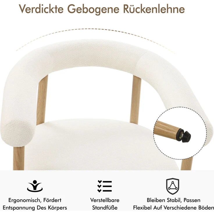 Merax Esszimmerstuhl Gestell aus Metall in Holzoptik Natur, Bezug aus Plüschstoff (Set, 6 St), 6er Set Polsterstühle Armlehnstuhl Küchenstuhl Wohnzimmer Beige – Bild 5