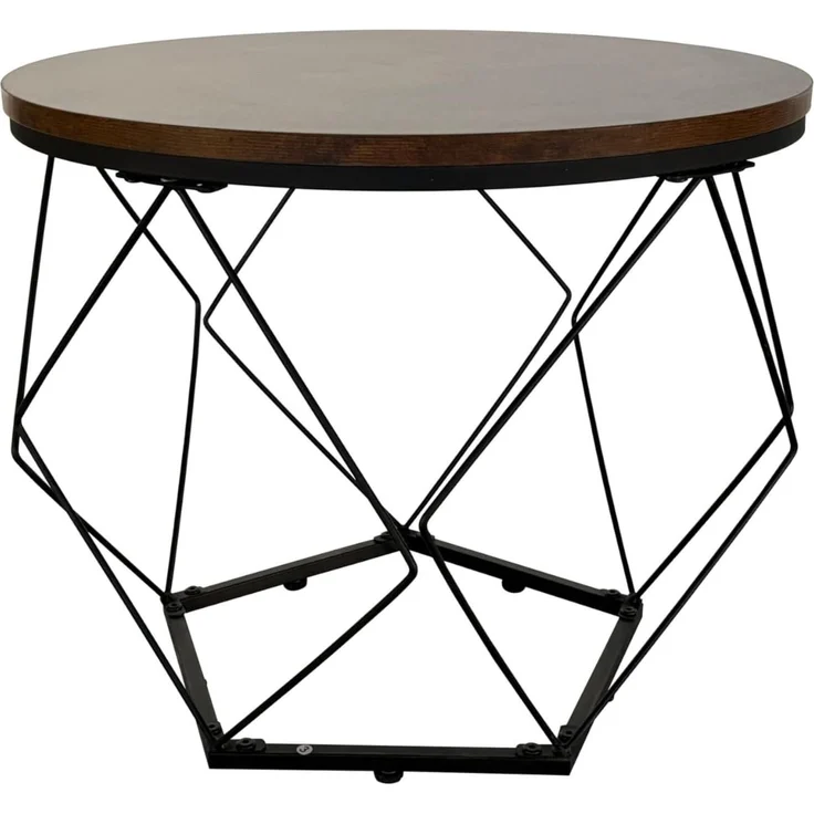 Home Collective Couchtisch Set, Wohnzimmertisch, Rund Tisch, mit modernem Metallgestell (Satz von 2), 50x44 & 40x37 cm, Braun Holzoptik – Bild 5