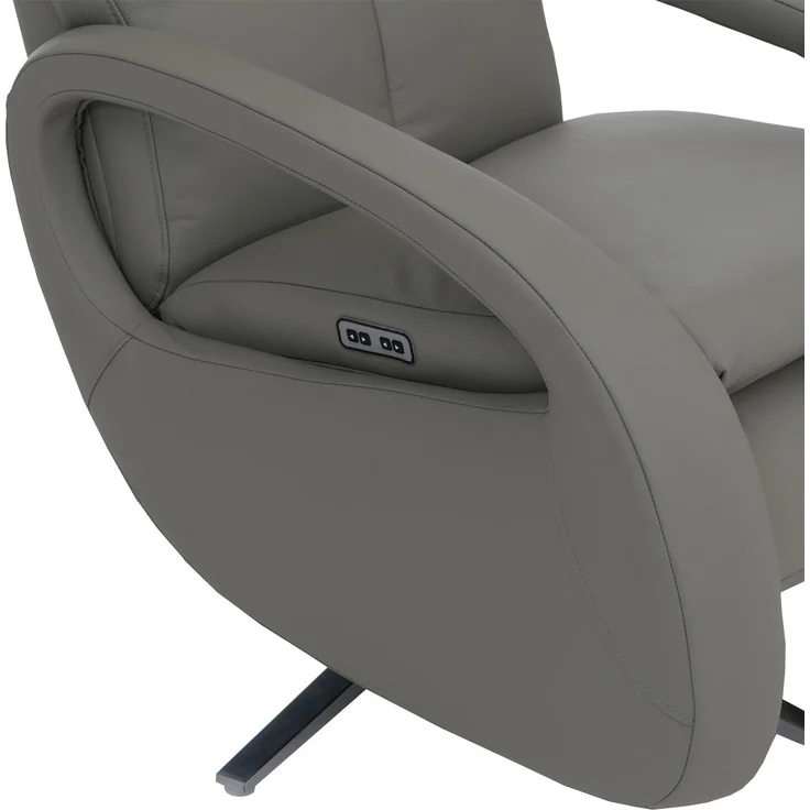 Relaxsessel HWC-L11, TV-Sessel Liegesessel, Liegefunktion drehbar, elektrisch verstellbar Voll-Leder ~ grau – Bild 6