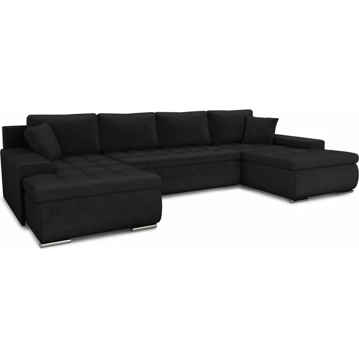 Wohnlandschaft mit Schlaffunktion Faris U-Form - Couch, Schlafsofa mit Bettkasten, Couchgranitur mit Bettfunktion, Big Sofa, Bettsofa (Schwarz (Kronos 07)) – Bild 2