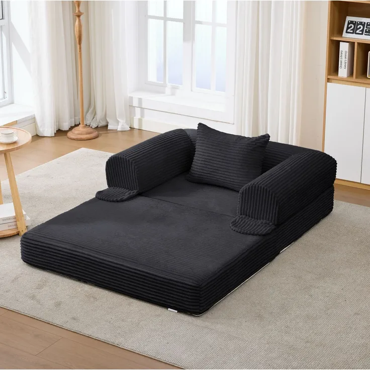 Einzel-Schlafsofa 120cm×85cm×65cm aus Kord – umwandelbar, platzsparend, mit Zusatzkissen