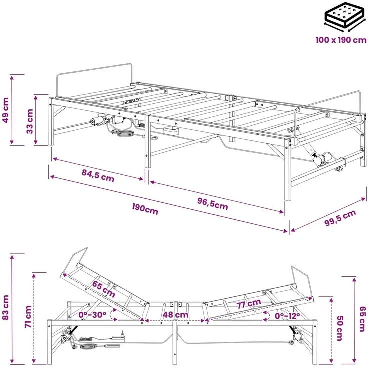 vidaXL Elektrisch verstellbares Bettgestell Weiß 100 x 190 cm Stahl 42021398 – Bild 11