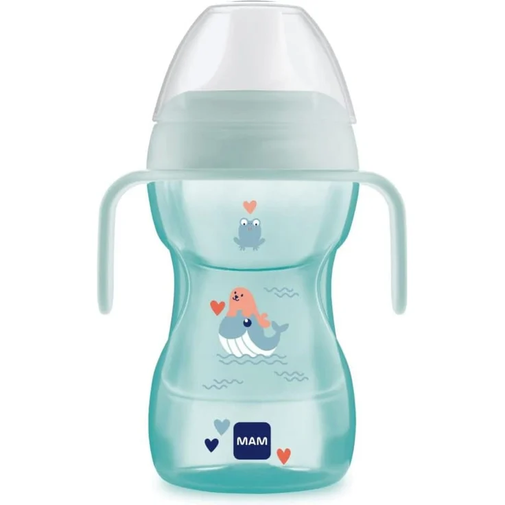 MAM Fun To Drink Cup mit Griffen und hartem Ausguss, ab 8 Monaten, 270 ml, Hellblau