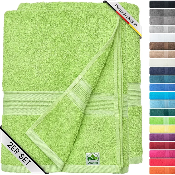 leevitex® Saunatuch Frottee XXL, (2-St), 80 x 200 cm, extra groß & saugfähig, Apfelgrün/Hellgrün