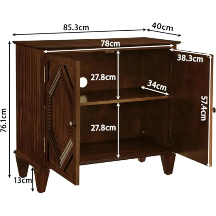 Vectis Sideboard mit Echtholzfurnier, reliefverzierte Doppeltüren & verstellbarem Einlegeboden für Eingang & Esszimmer (Walnussfarbe) – Bild 2