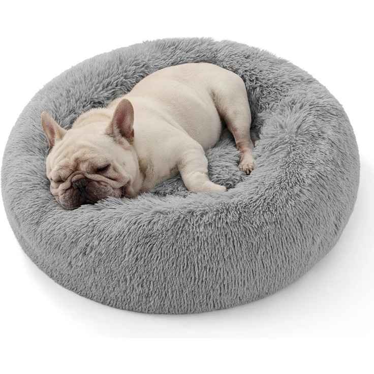 BEDSURE Katzenbett waschbar Flauschiges Hundebett - Ø 70 cm Katzenschlafplatz für Katzen und Hunde, plüsch Katzenkissen rund Kuschelbett, Hellgrau