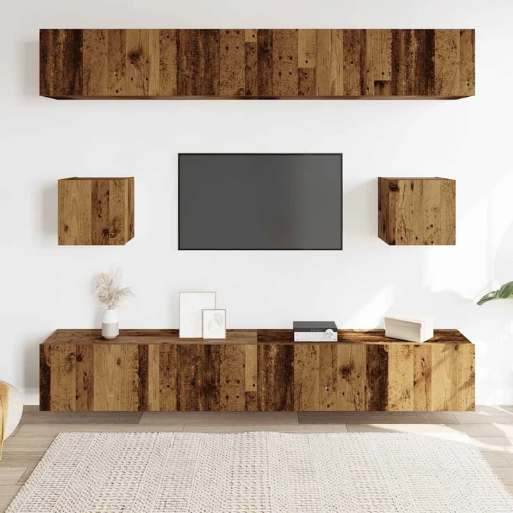 vidaXL 6-tlg. TV-Schrank-Set Wandmontage Altholz-Optik Holzwerkstoff 3328991 – Bild 2