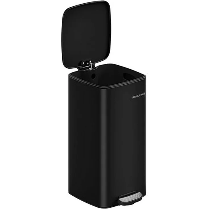 Songmics Mülleimer mit Inneneimer, Softclose & Offenhaltefunktion, Stahl tintenschwarz, 34 x 28,5 x 54,4 cm, 30 Liter – Bild 2
