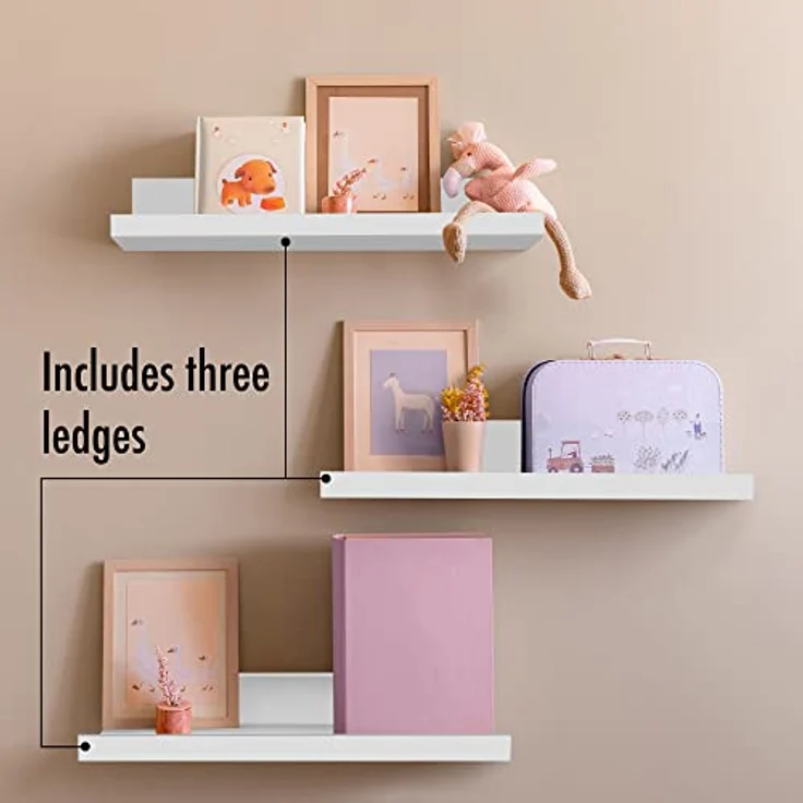 Americanflat 36 cm Schweberegal für die Wand - Wandregal weiß aus Verbundholz für die Wandlagerung, Regal Wand für Badezimmer, Küche, Büro, Schlafzimmer und Wohnzimmer-Bildleiste - 3er Pack – Bild 5