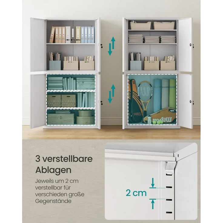 SONGMICS Aktenschrank mit 4 Türen, 5 Ebenen & 2 Schlössern, Stahl Mattgrau, 40x80x180 cm – Bild 3