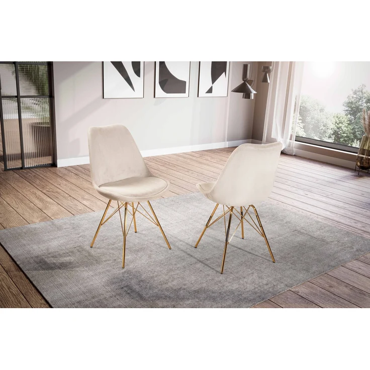 Esszimmerstuhl 2er Set Cara Cord Beige Goldbeine Skandinavisches Design – Bild 3