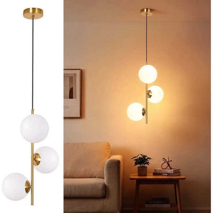 Nettlife Pendelleuchte 1/2/3flammig G9 Glas Kugel gold modern Hängeleuchte Esstisch, ohne Leuchtmittel, für Esszimmer Wohnzimmer Küche Schlafzimmer