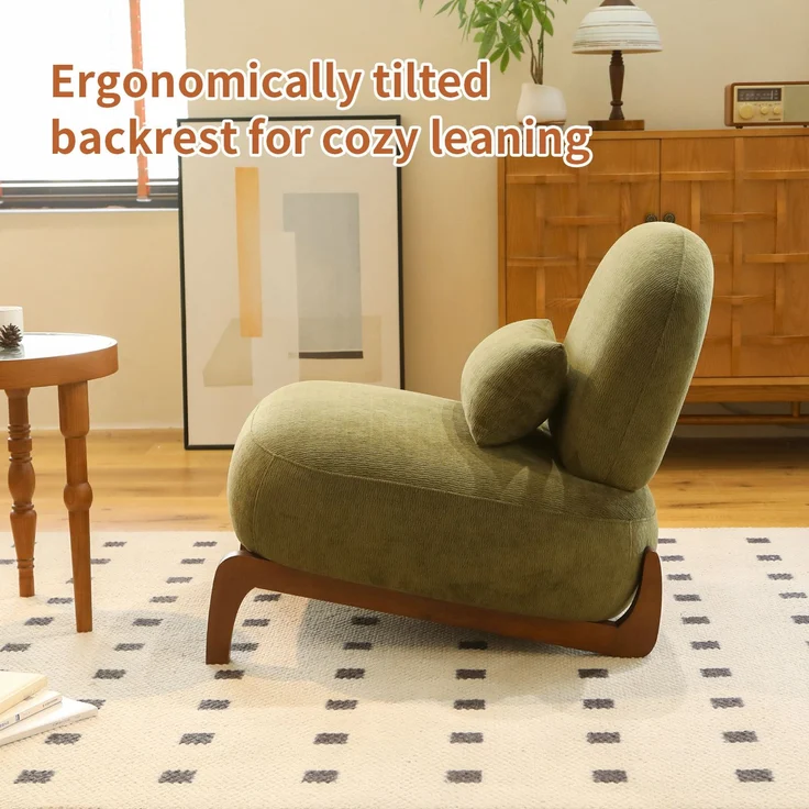 LVHOM Sessel Velvet Glamour mit Holzgestell, Loungesessel mit Kissen, Polstersessel für Wohnzimmer & Schlafzimmer, Skandi-Design, Grün – Bild 6