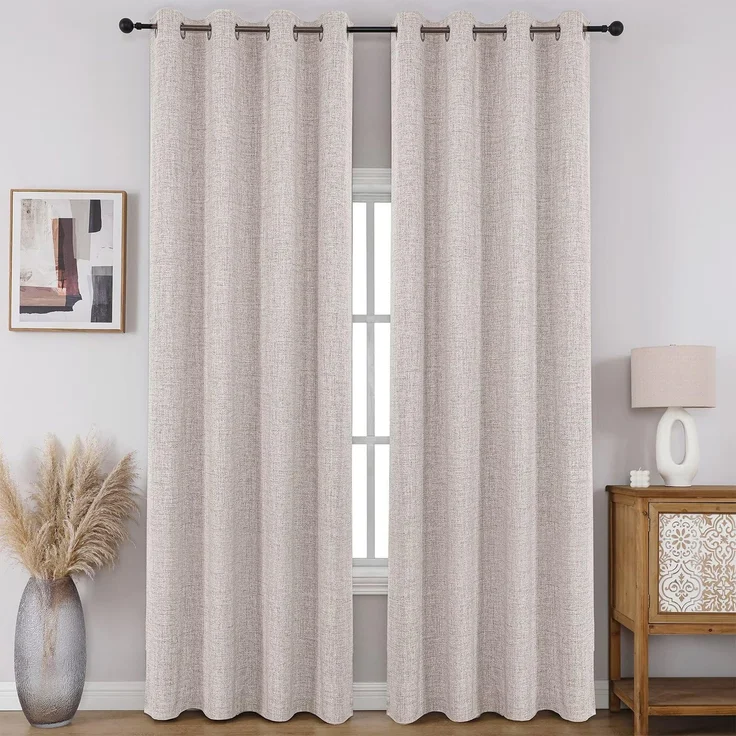 CUCRAF 100% Verdunkelungsvorhänge, 229 cm lang, 2 Bahnen, Leinenoptik, wärmeisoliert, Ösenvorhänge, Raumverdunkelungsvorhang für Schlafzimmer, Wohnzimmer, (B 132 x L 228 cm, gebrochenes Weiß)
