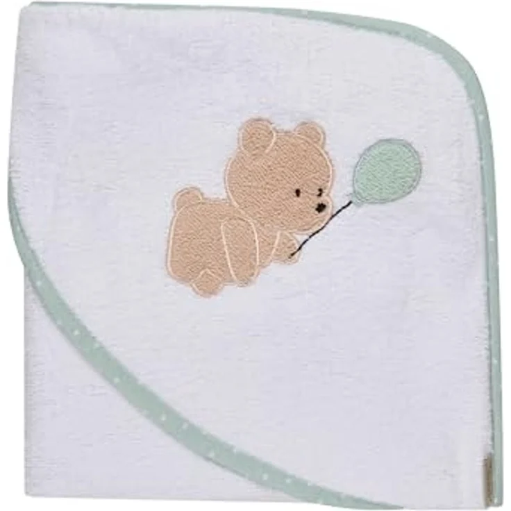 Sterntaler Kapuzenbadetuch Bär Bo, Baby-Badetuch mit Kapuze, saugfähige Baumwolle, süße Applikation, weich und pflegeleicht, 80×80×0,5 cm, weiß – Bild 7