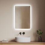 EMKE LED Badspiegel mit Beleuchtung Kaltweiß/Warmweiß Beschlagfrei 60x40cm Knopfschalter Wandspiegel