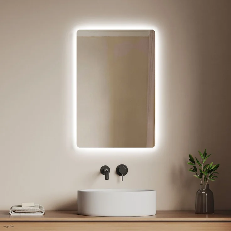 EMKE LED Badspiegel mit Beleuchtung Kaltweiß/Warmweiß Beschlagfrei 60x40cm Knopfschalter Wandspiegel – Bild 1