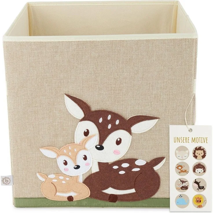 Praktische Spielzeugbox fürs Kinderzimmer, Rehe liegend, natur, 33 x 33 x 33 cm, von Bieco