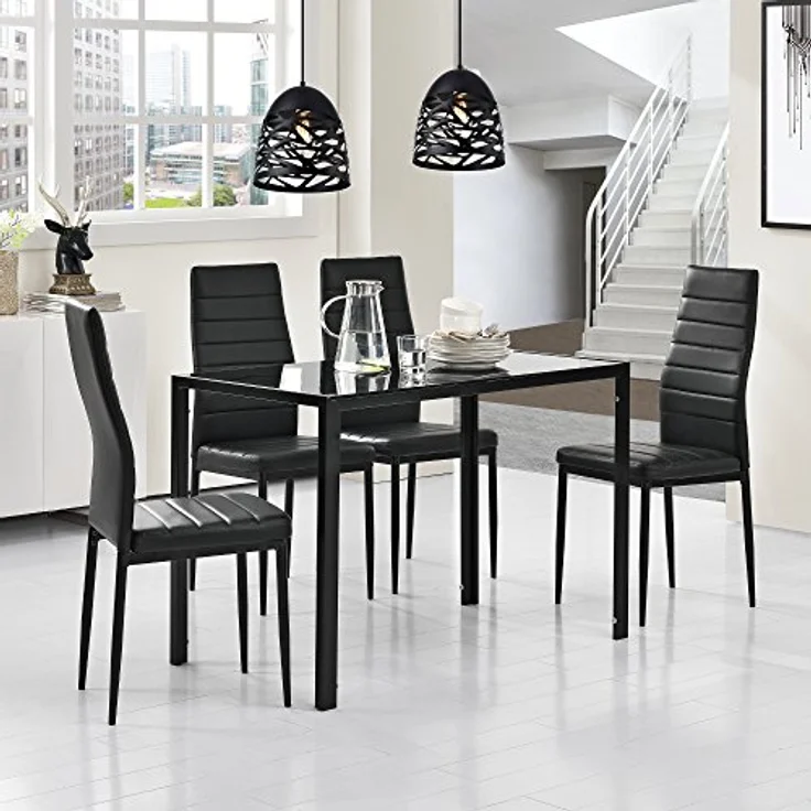 Esstisch Enschede 105x60x75 cm Tischplatte Glas Schwarz en. casa – Bild 3