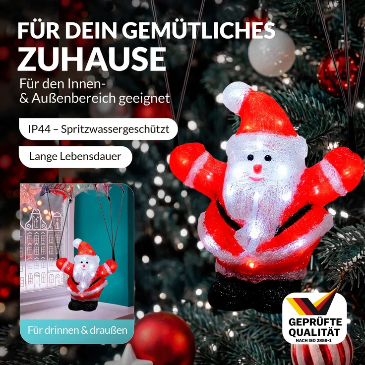 Deuba LED Acryl Figur Außen Weihnachtsmann Fallschirm beleuchtet Weihnachtsdeko Weihnachten Weihnachtsfigur – Bild 4