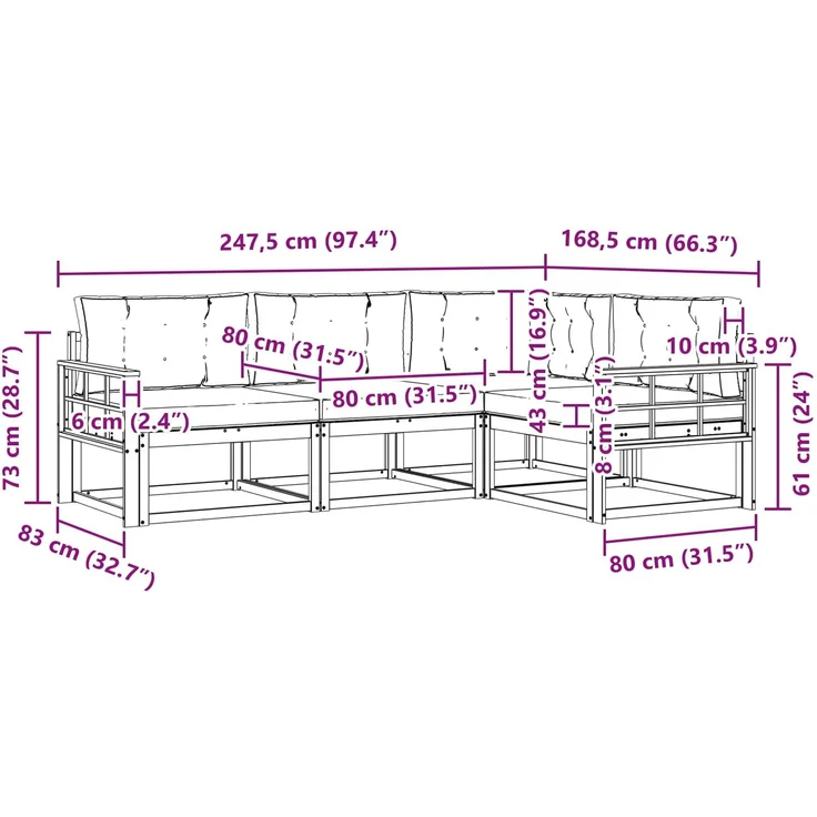 vidaXL Outdoor-Sofagarnitur 4 stk. Weiß und Hellgrau 3386385 – Bild 9