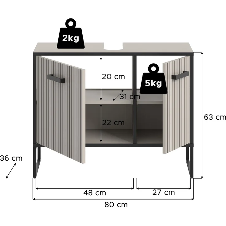 Waschbeckenunterschrank (B/H/T: 80x63x36 cm) in Kaschmir Nachbildung – Bild 4