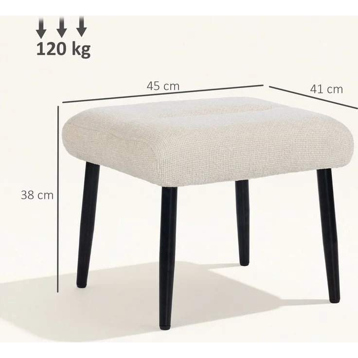 HOMCOM Fußhocker mit weichem Sitzkissen, Stahlbeinen, Chenille-Stoff (Hocker, 1 St, Sitzhocker), für Schlafzimmer, Wohnzimmer, Cremeweiß – Bild 2