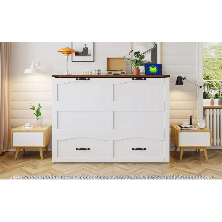 ZUBALIYA Klappbett 140 × 200 cm, Metall und Holz, Ausziehbett, Weiß – Bild 14