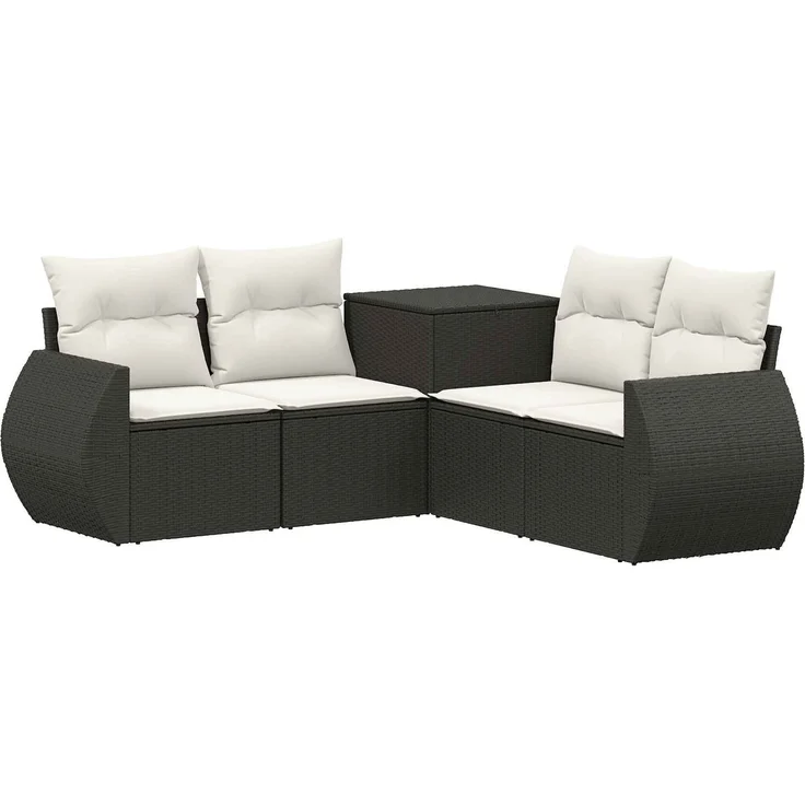 vidaXL Sofa Set 5 stk. Schwarz und Cremeweiß Polyrattan und Stahl 3447889 – Bild 2