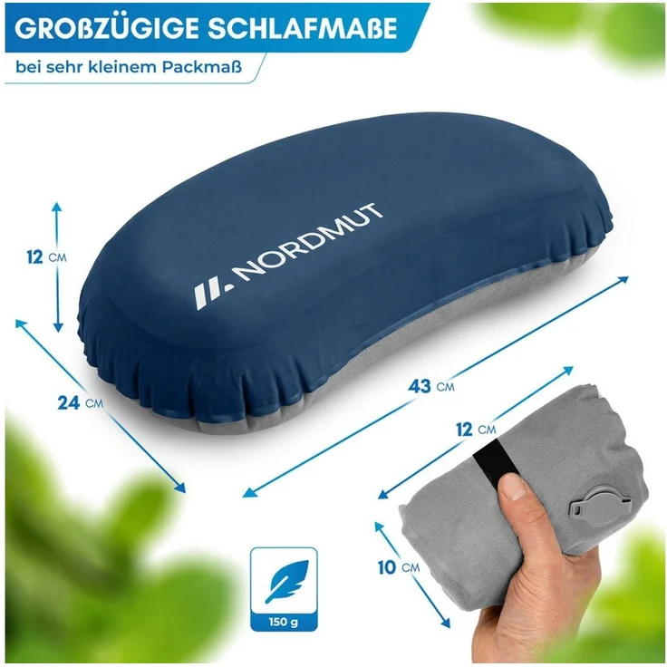 Nordmut Reisekissen aufblasbar & ergonomisch für Camping & Outdoor, kompakt & ultraleicht, Spar-Set, 1-tlg, Nordmut Rago + Kompressionsbeutel, Trekking, Schlafkissen für Nacht, waschbarer Bezug, Kompressionsbeutel – Bild 2