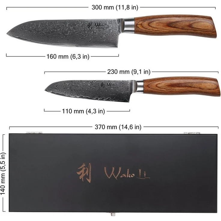 Wakoli Messer-Set Edib Pro 2er Damastmesser-Set I 16 & 11cm Klinge I Pakkaholzgriff (Damastmesser mit Geschenkbox, 2-tlg), 67 Lagen Damaststahl, VG-10 Stahlkern – Bild 2
