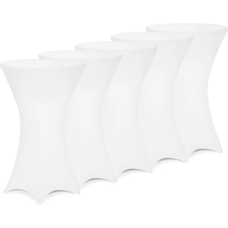 DETEX® Stehtischhusse 5er Set Weiß 60-65cm Verstärkter Fußbereich 30°C Waschbar Stehtisch Hussen Stretch Tisch Überzug
