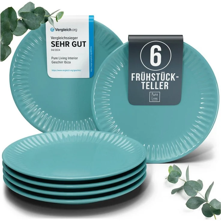 PURE LIVING INTERIOR DESIGN Geschirr-Set Hygge Dessertteller, Frühstückteller, 6er-Set, 20 cm, Petrol (6-tlg), 6 Personen, Steingut – Bild 1