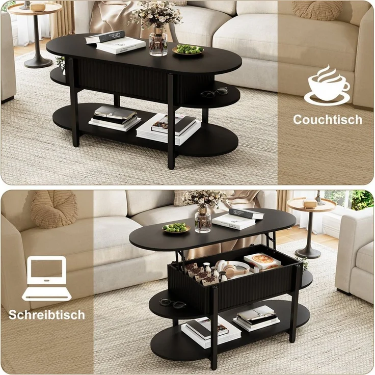 PXloue Couchtisch Schreibtisch höhenverstellbar stapelbarer Sofatisch, mit Bodenschutz (Höhenverstellbarer Wohnzimmertisch), Ausziehbarer Wohnzimmertisch Sofatisch 106x(50-63)x38 cm – Bild 2