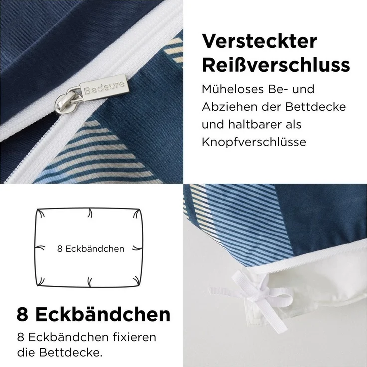 BEDSURE Wendebettwäsche mit Zweige-Design und Reißverschluss, ÖKO-TEX zertifiziert, Baumwolle, 4 teilig, aus 100% natürlicher Baumwolle, mit 8 stabilen Eckbändchen – Bild 3