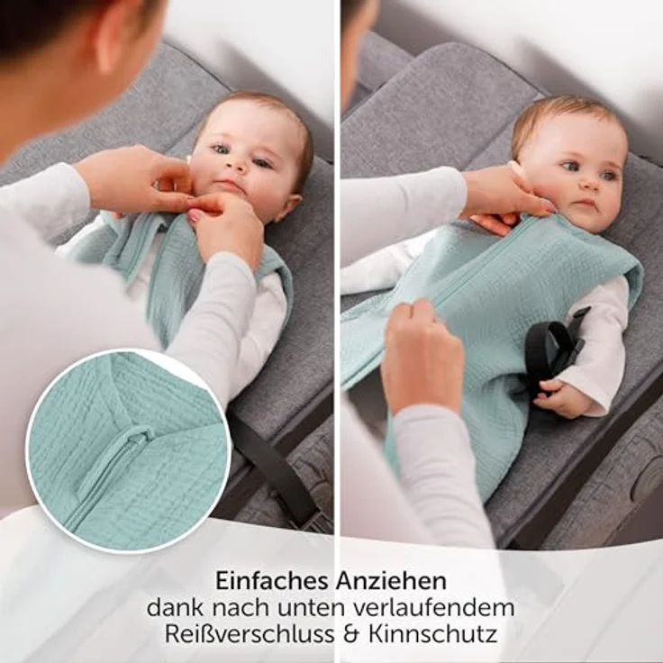 LaLoona Sommer-Schlafsack Musselin/Mull, Mint, 60 cm, atmungsaktiv mit TOG 0,5 und Kinnschutz – Bild 3