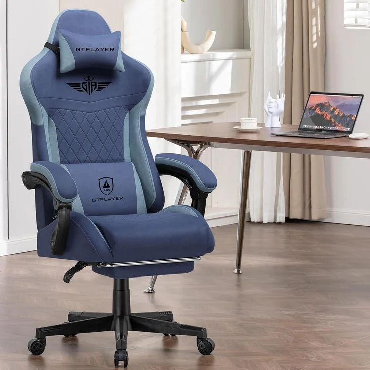 GTPLAYER Gaming-Stuhl Stoff Gaming Chair Ergonomisch Bürostuh PC Stuhl, 150kg Belastbarkeit, Schreibtischstuh mit Federsitzkissen und Fußstütze – Bild 1