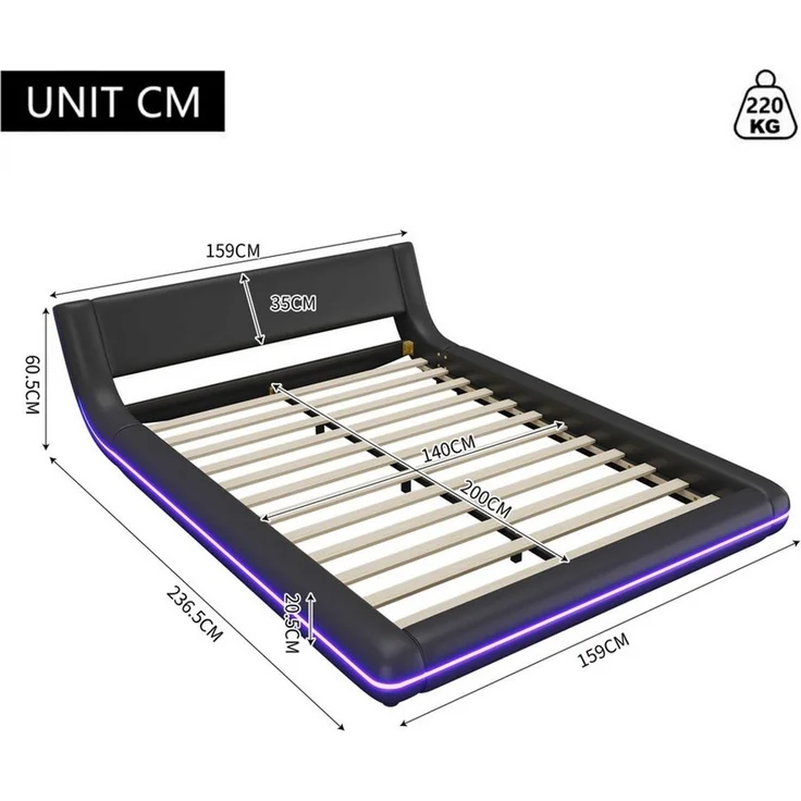 BlingBin Polsterbett Bodenbett (1-tlg, mit LED-Umgebungsbeleuchtung, 24-Tasten-Fernbedienung), 140x200 cm Bodenbett in Weiß aus PU und MDF – Bild 2